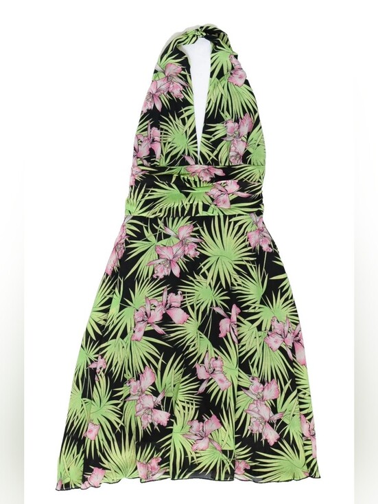 Vintage Dresses & Skirts - Vintage Y2K Tropical Floral Halter Dress Midi Backless Size 12 Summer Resort 90s